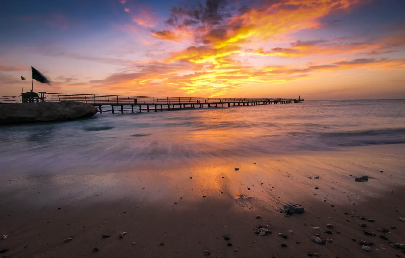 Photo wallpaper beach, clouds, sunset, stones, the ocean, shore, Egypt, Egypt