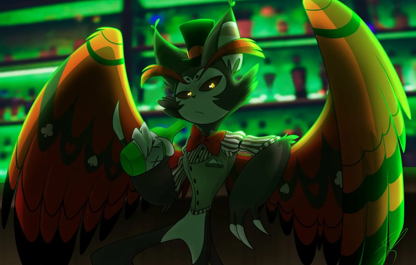 Photo wallpaper demon, Overlord, wings, series, Amazon, bartender, Hask, Hotel Hazbin
