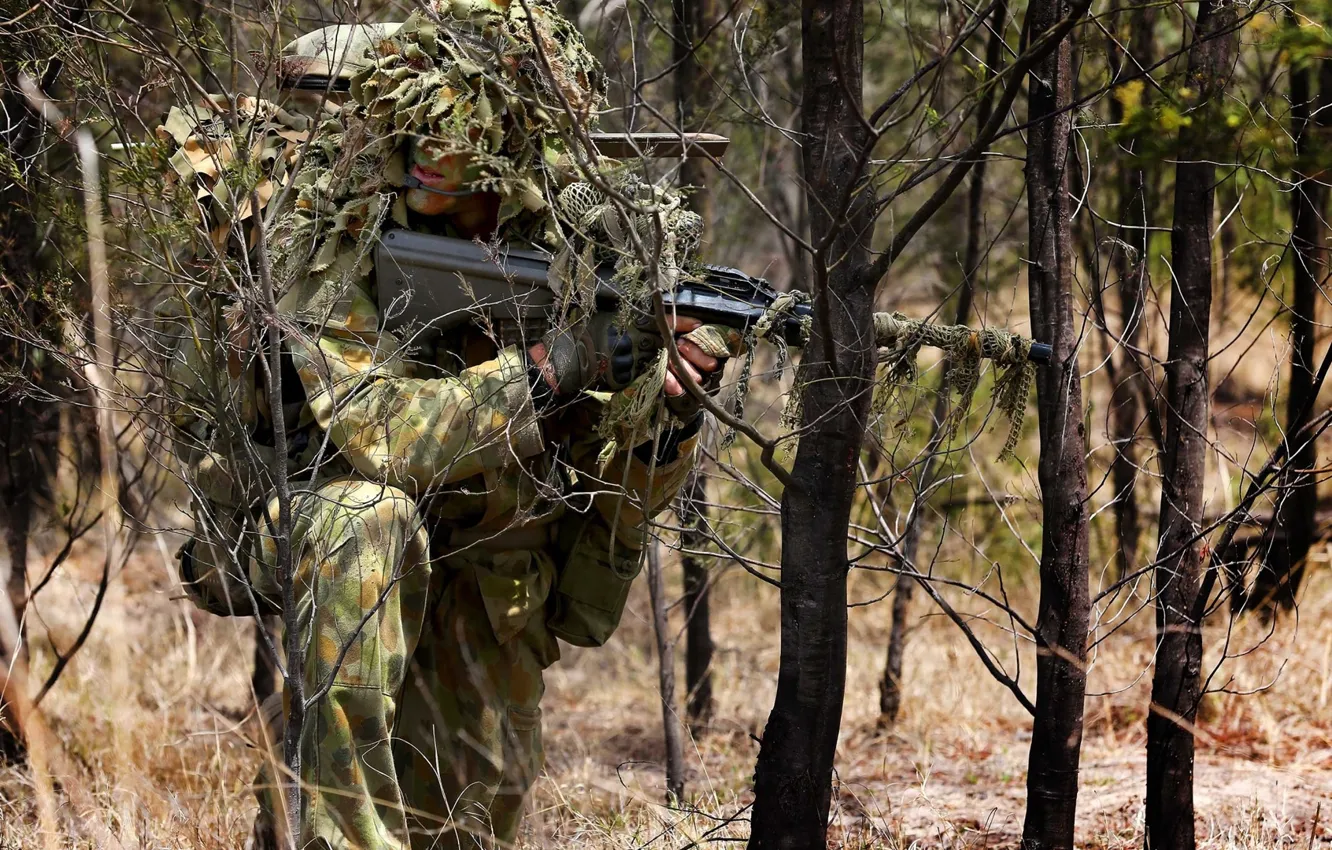 Photo wallpaper forest, soldier, camouflage, australian army sniper
