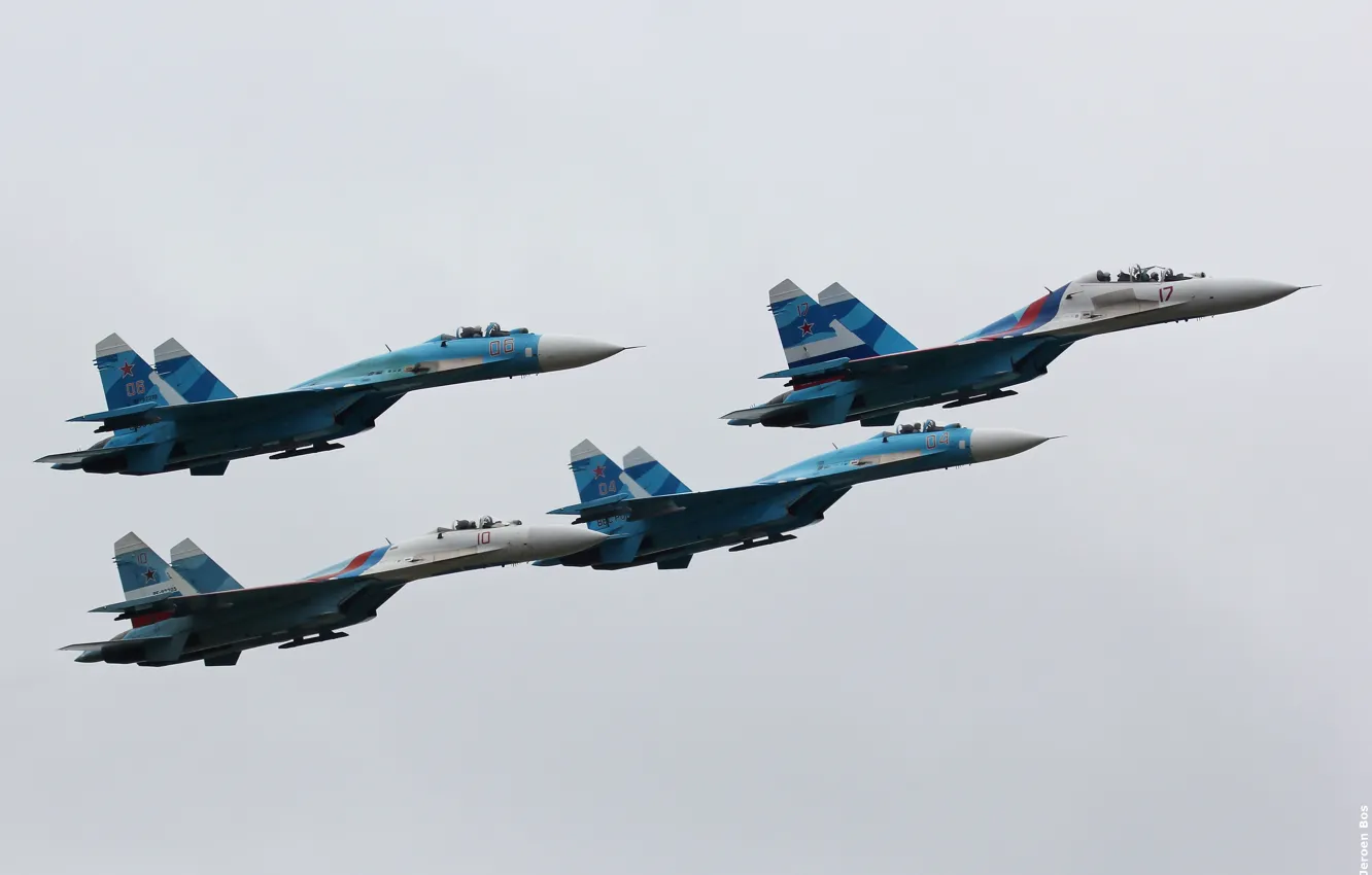 Photo wallpaper fighters, Sukhoi, aerobatic team, Su-27, Russian, "Falcons Of Russia"