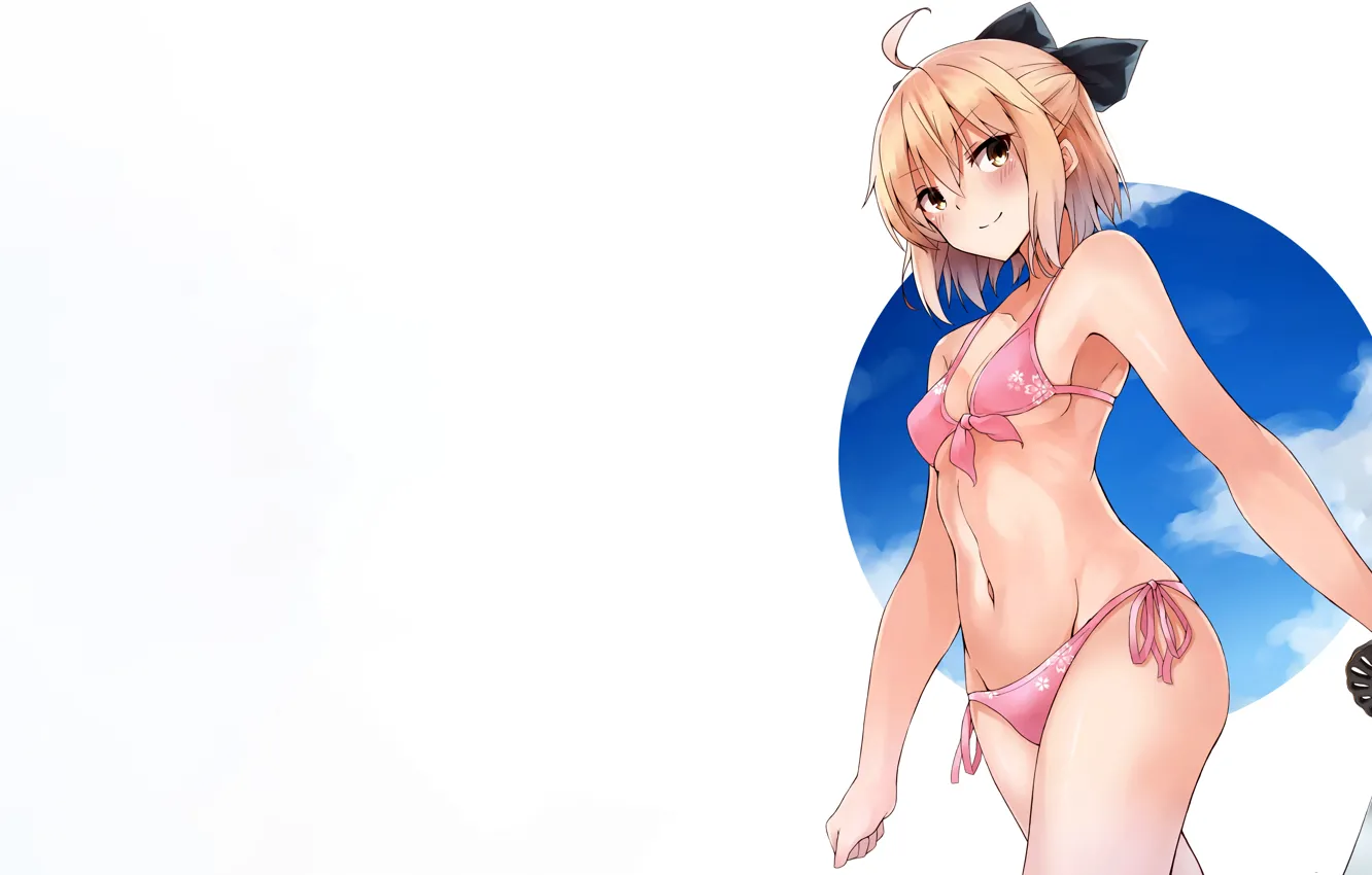 Photo wallpaper girl, sword, sexy, cleavage, boobs, anime, beautiful, short hair