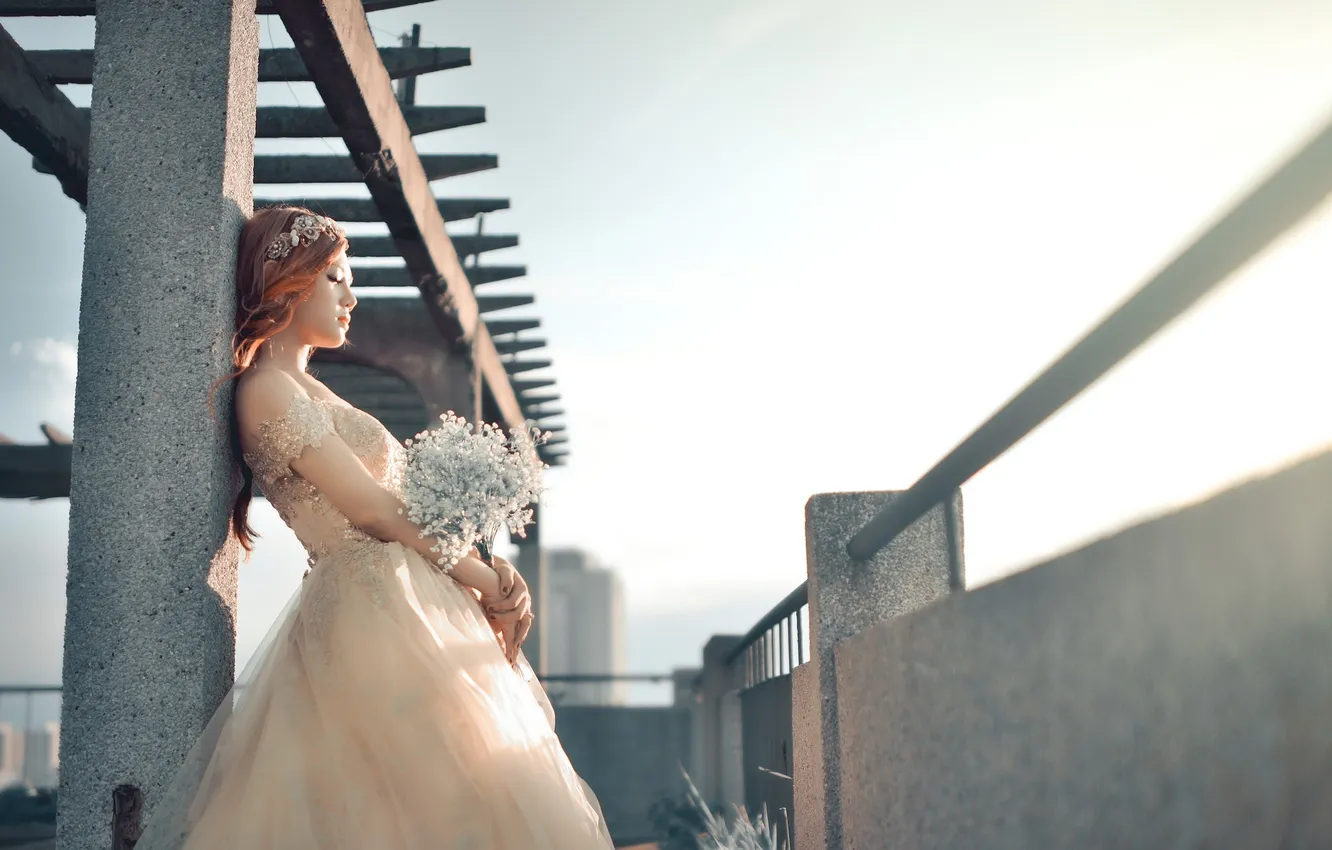 Photo wallpaper girl, flowers, the bride