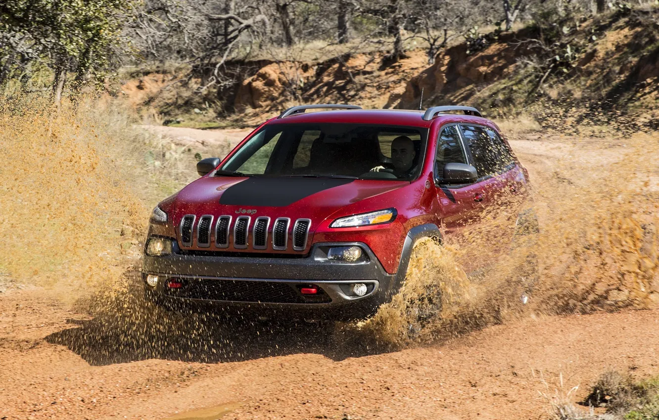 Photo wallpaper sand, machine, dust, Jeep, Cherokee, Trailhawk, in hand, shatters