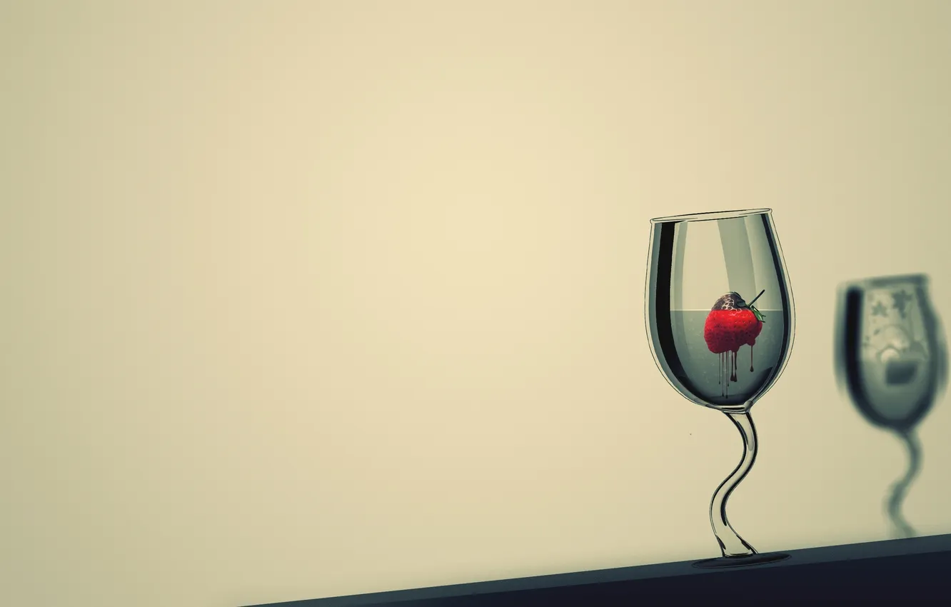 Photo wallpaper water, drops, reflection, paint, figure, glass, colors, strawberry