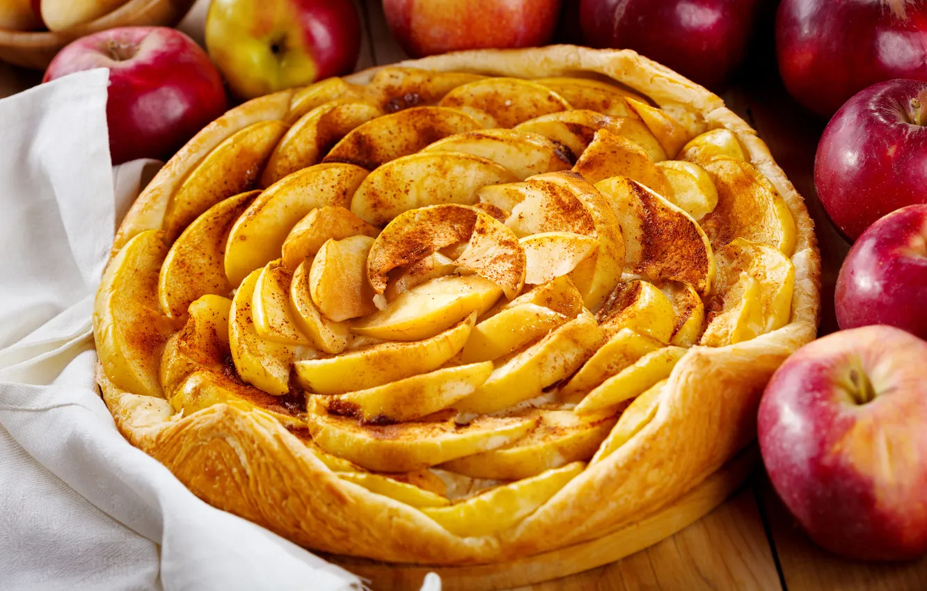 Photo wallpaper apples, pie, cakes, napkin, Apple pie
