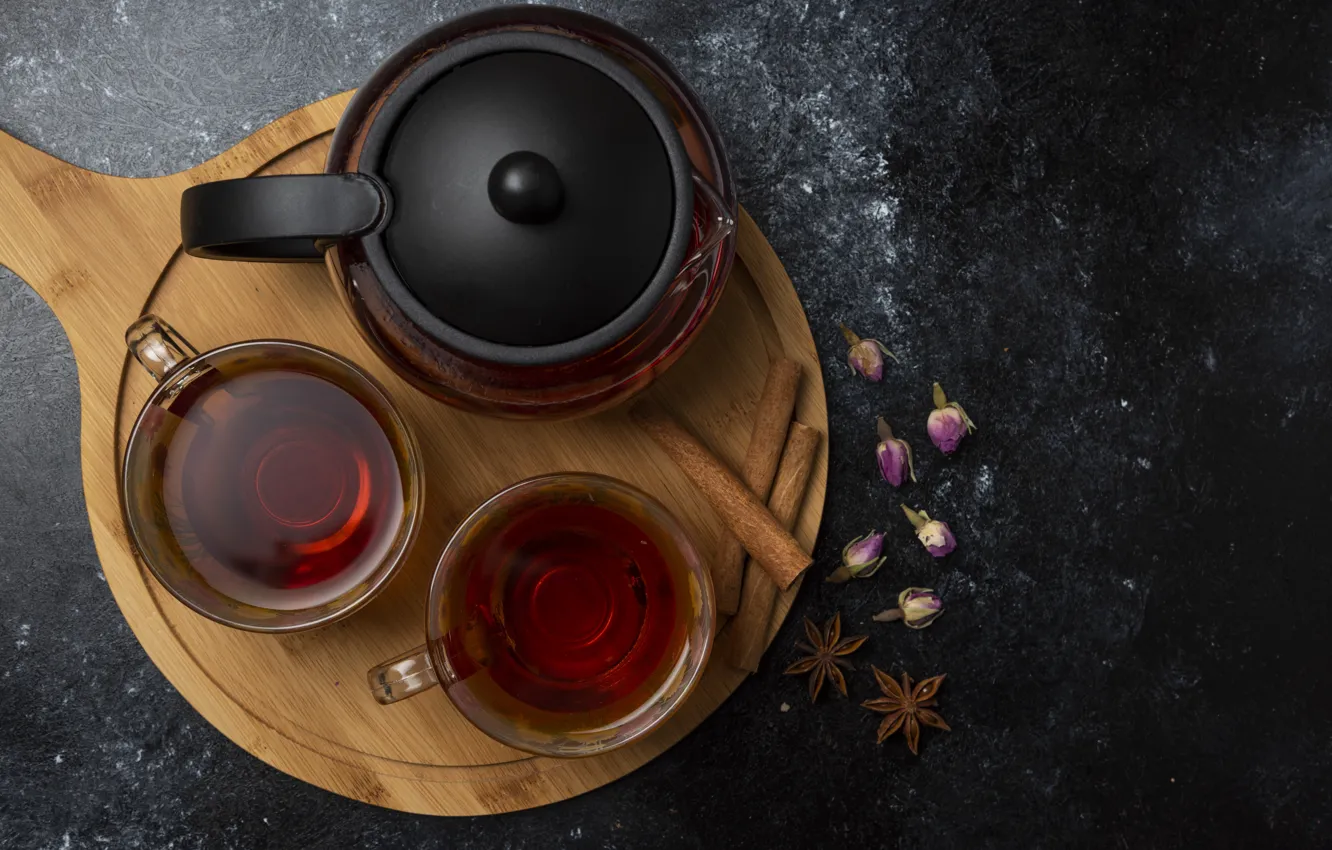 Photo wallpaper tea, kettle, Cup, cutting Board