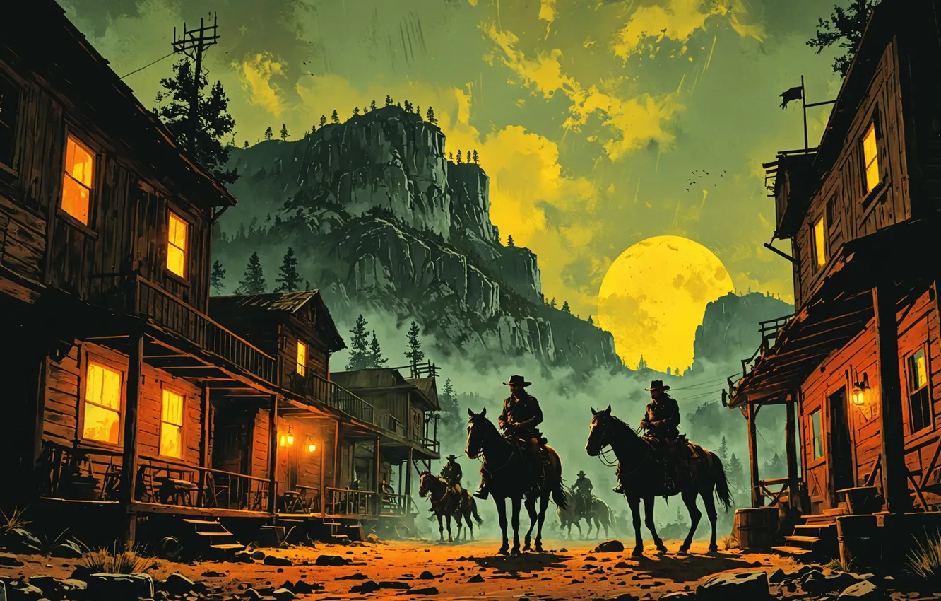 Photo wallpaper mountains, the city, rider, Texas