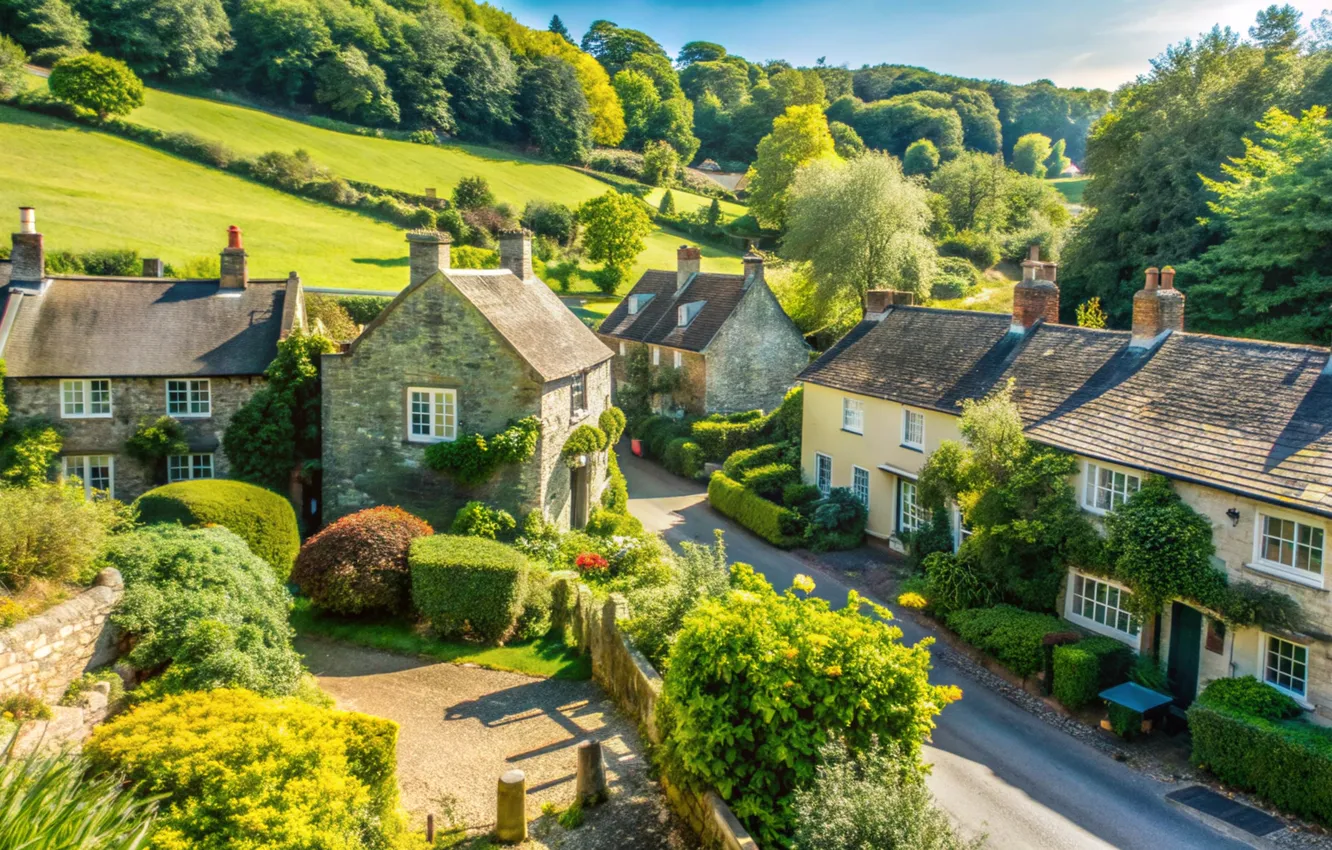 Photo wallpaper the city, street, home, village, house, view, street, village