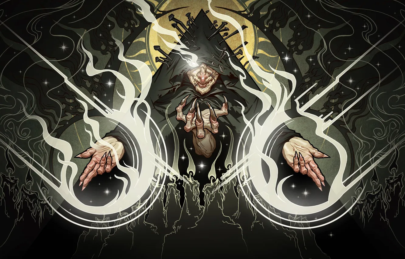 Photo wallpaper magic, gothic, wizard, nails, fingers, hood