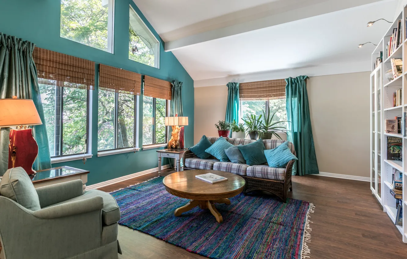 Photo wallpaper room, interior, library, living room