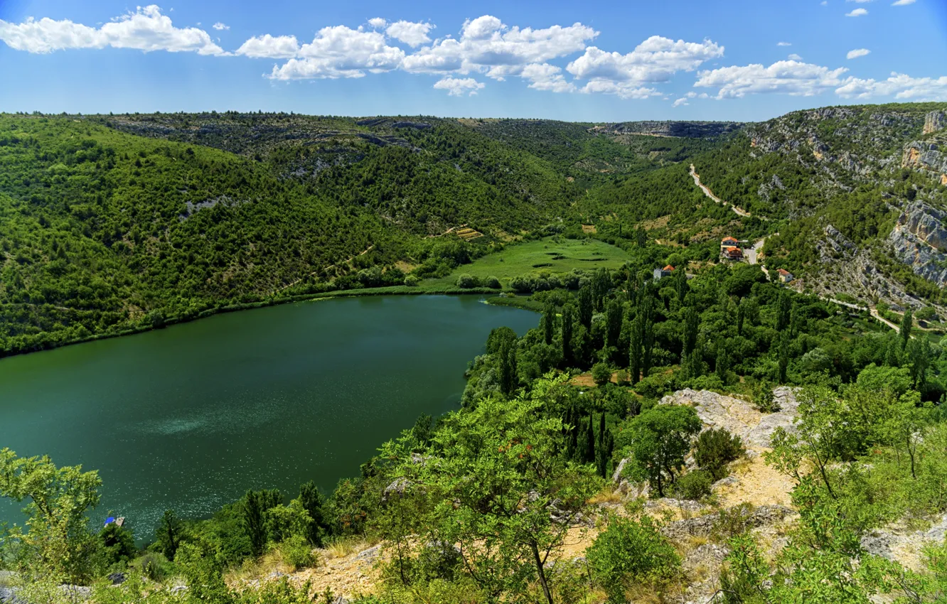 Photo wallpaper lake, Park, photo, hills, Croatia, Krka National Park