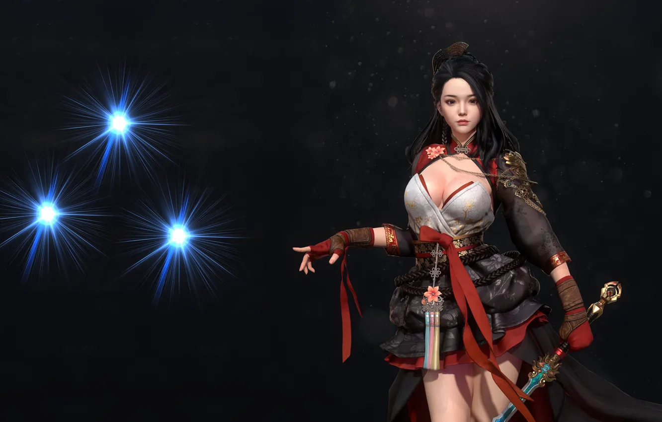 Photo wallpaper girl, weapons, warrior, fantasy, art, costume design, Hanbok, kong R