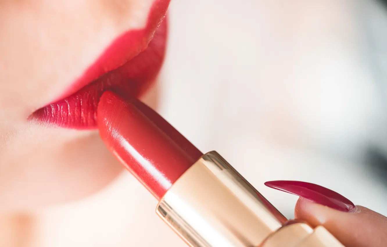 Photo wallpaper woman, lips, lipstick