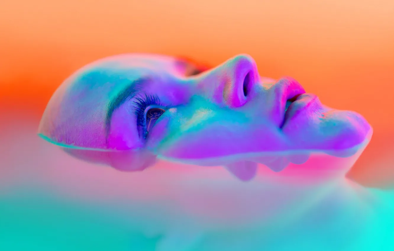 Photo wallpaper water, face, paint, cyborg