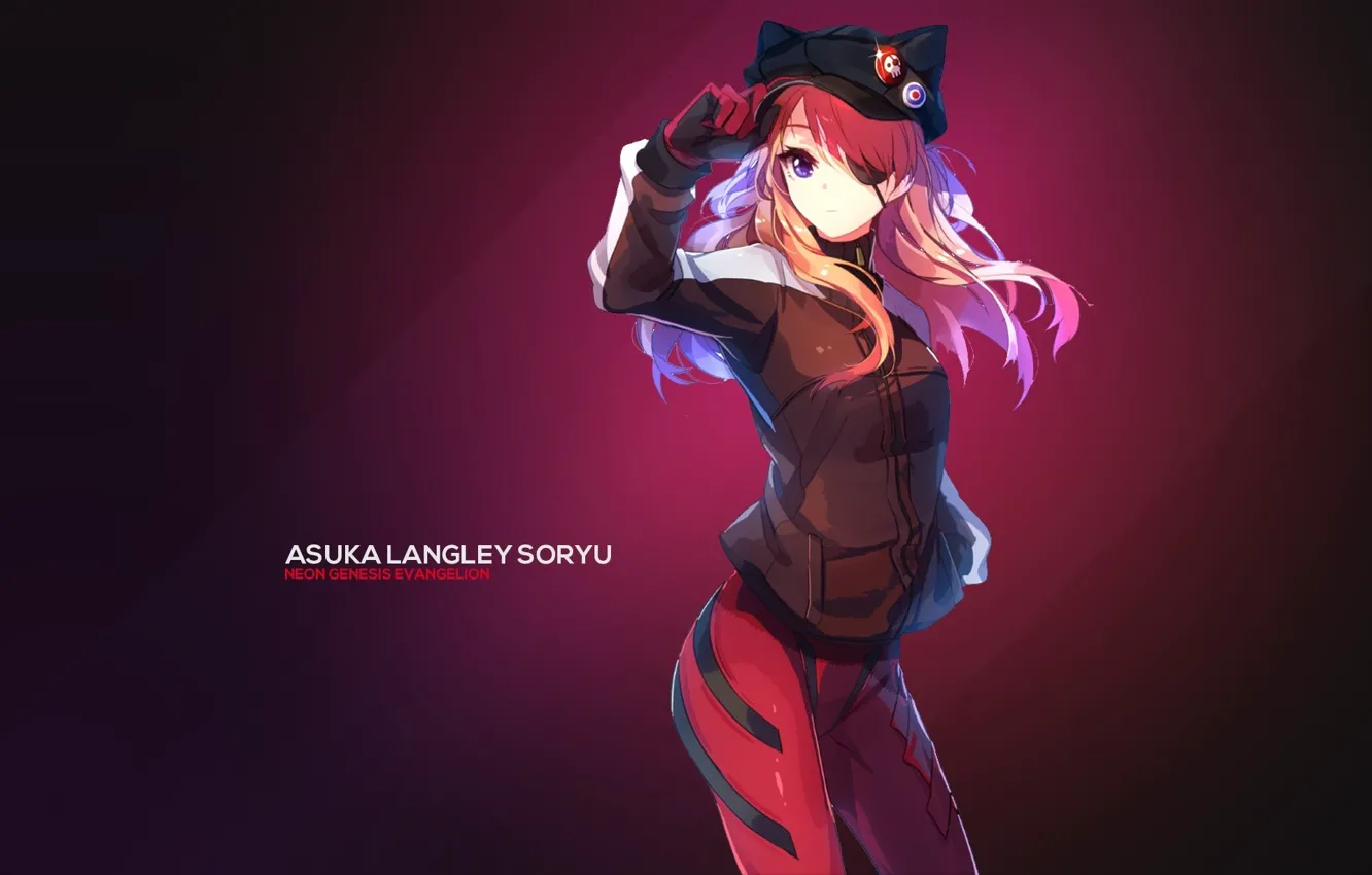 Photo wallpaper jacket, gloves, headband, cap, red, ears, Neon genesis evangelion, Asuka Langley