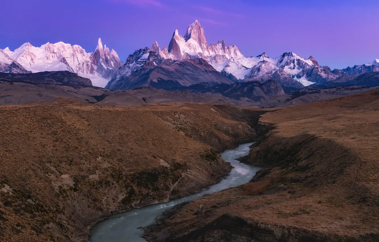 Photo wallpaper snow, mountains, river, stream, Argentina, Patagonia