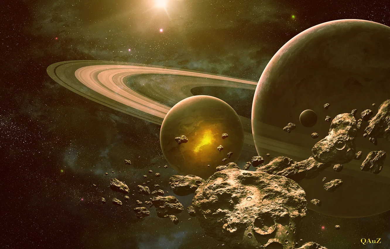 Photo wallpaper space, planet, asteroids