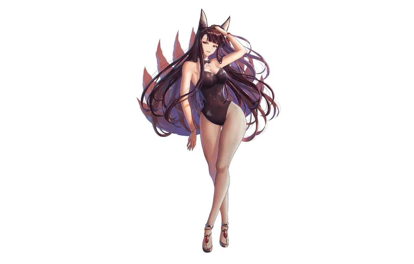 Photo wallpaper girl, sexy, cleavage, long hair, brown hair, boobs, animal ears, anime