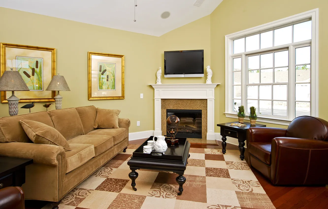 Photo wallpaper design, style, Villa, home, interior, fireplace, living room, living room