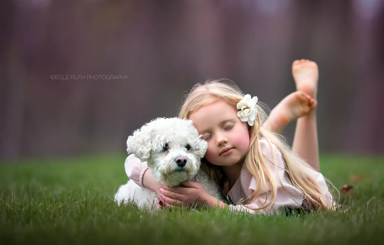 Photo wallpaper background, dog, girl