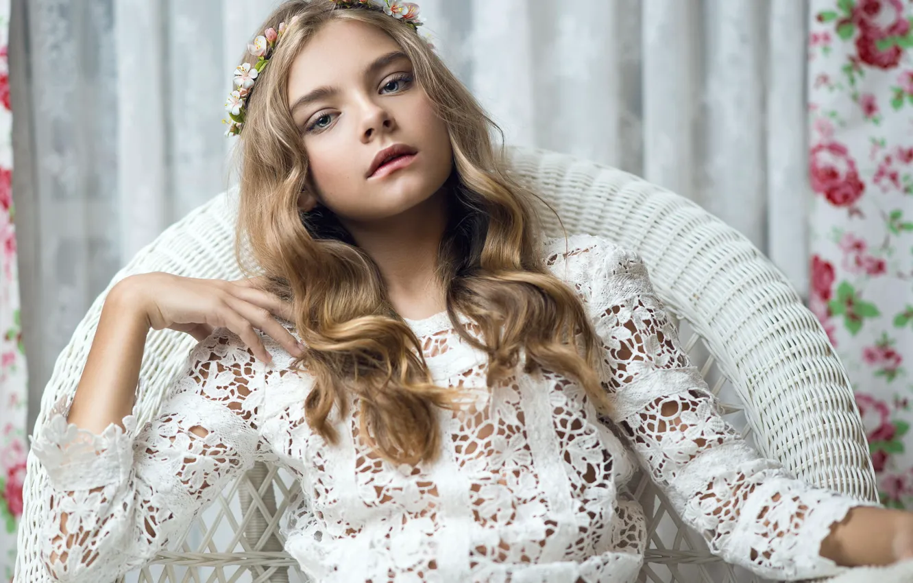 Photo wallpaper girl, model, spring, in white