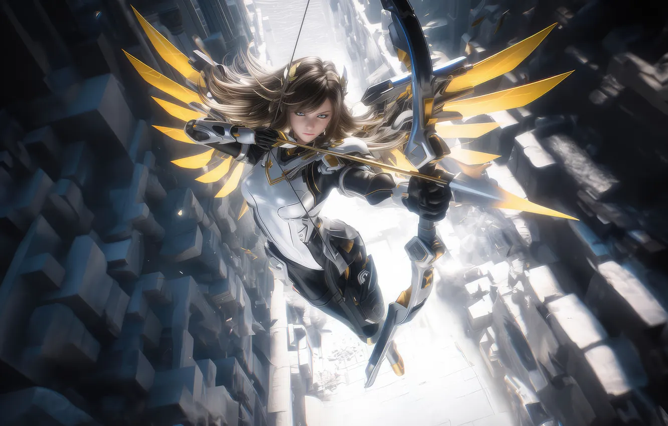 Photo wallpaper fantasy, girls, wings, angels, bow, arrows