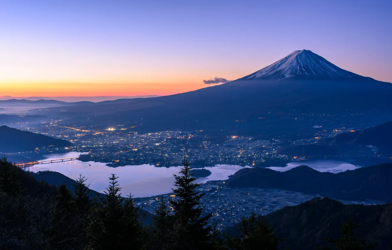 Photo wallpaper mountain, lake, Japan, Fuji