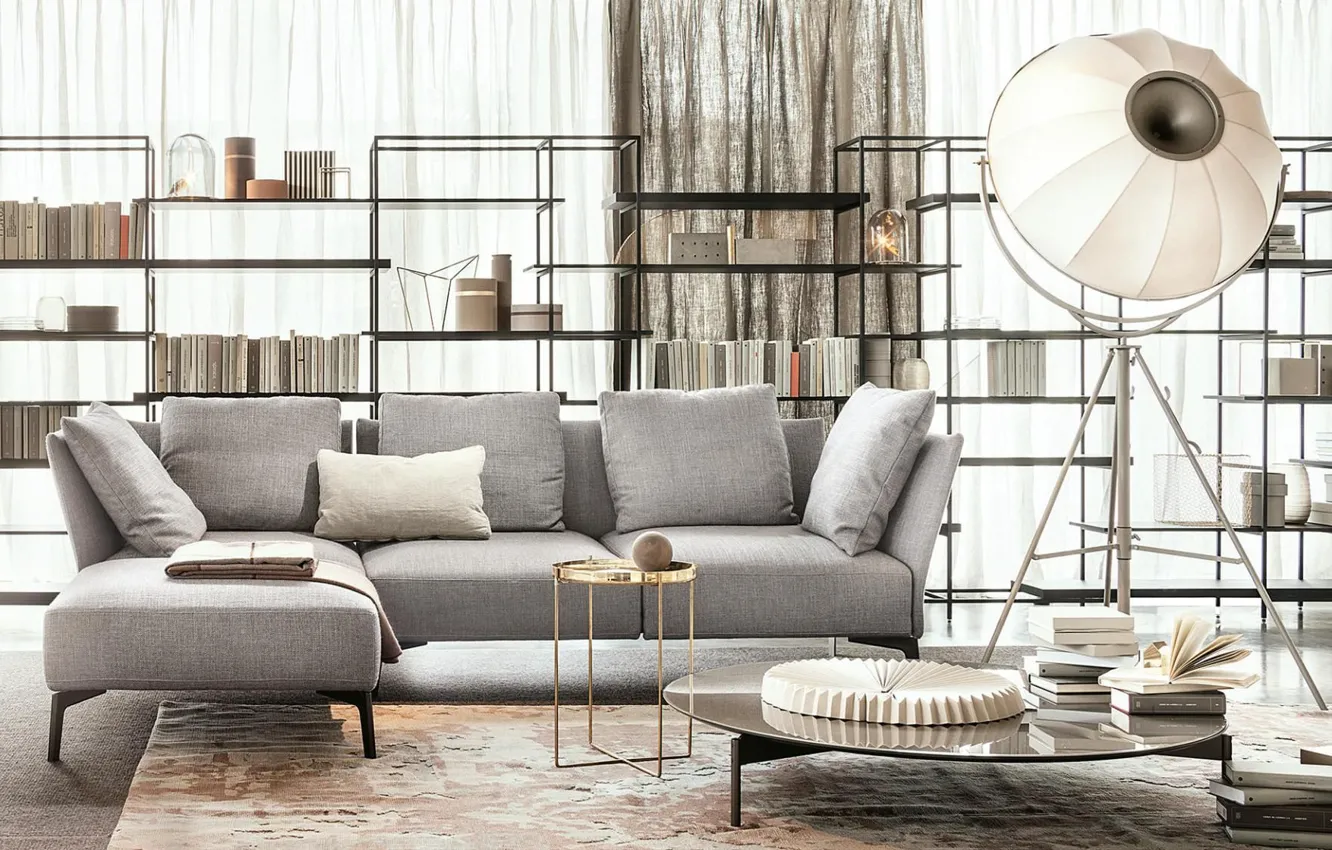 Photo wallpaper interior, library, living room