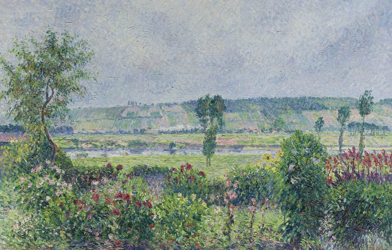 Photo wallpaper landscape, picture, Camille Pissarro, Valley of the Seine near Dumps. Garden Of Octave Mirbeau