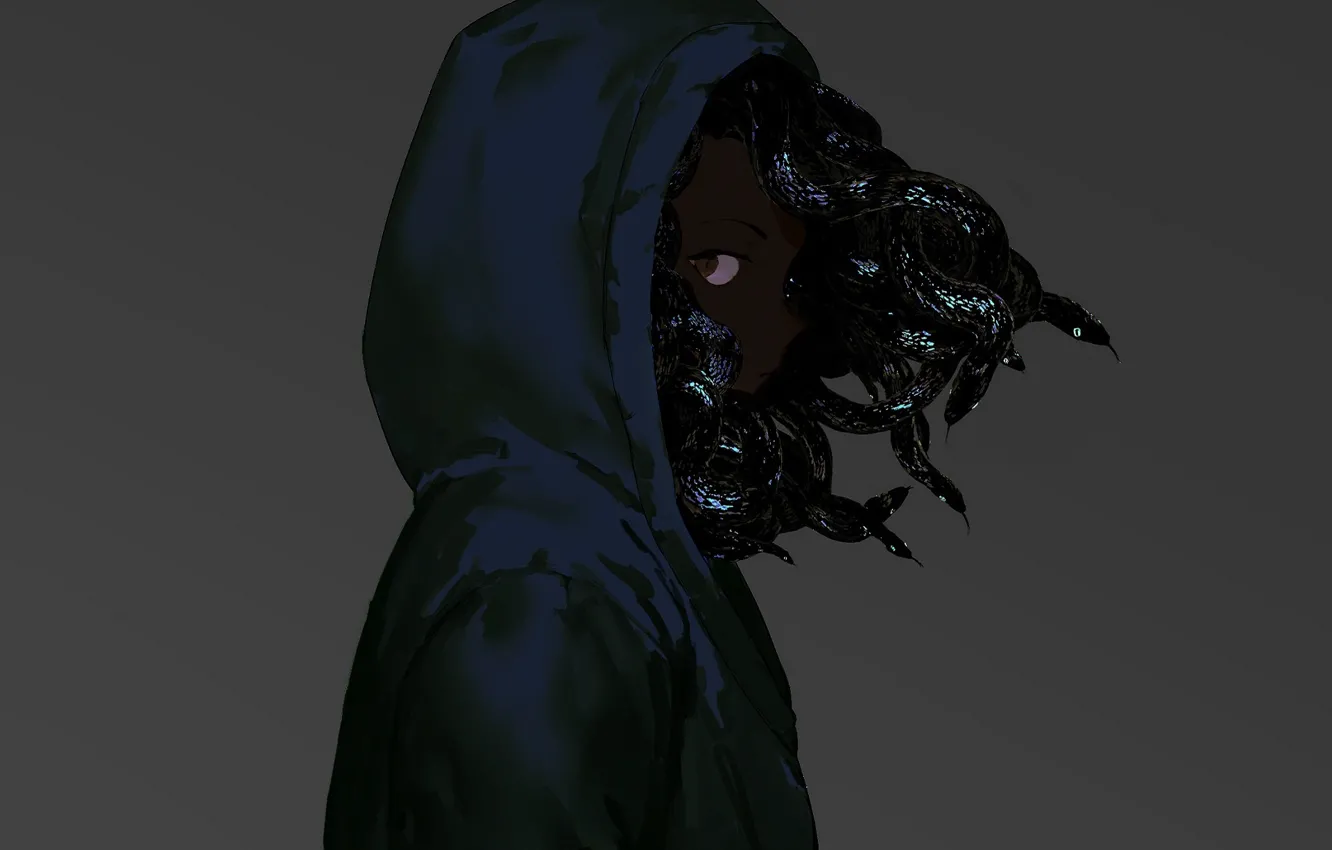 Photo wallpaper snake, grey background, baby, in the hood, evil eye, black magic