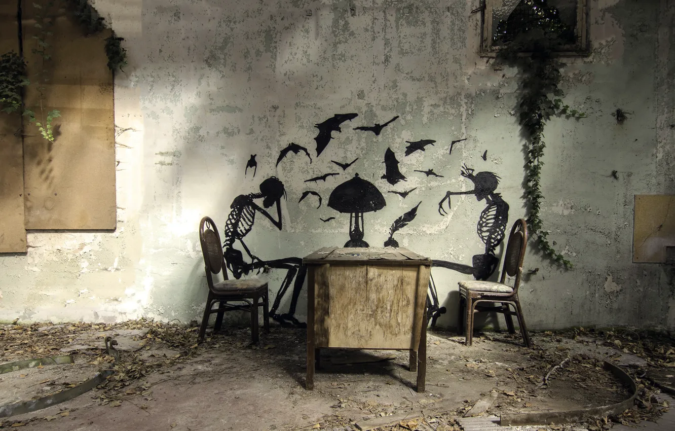 Photo wallpaper table, wall, chair