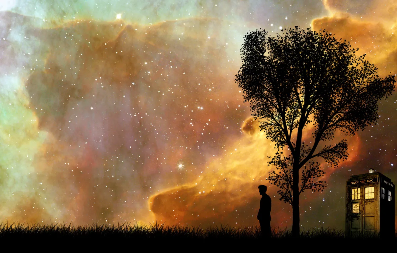 Photo wallpaper the sky, tree, people, booth, The Lonely Doctor