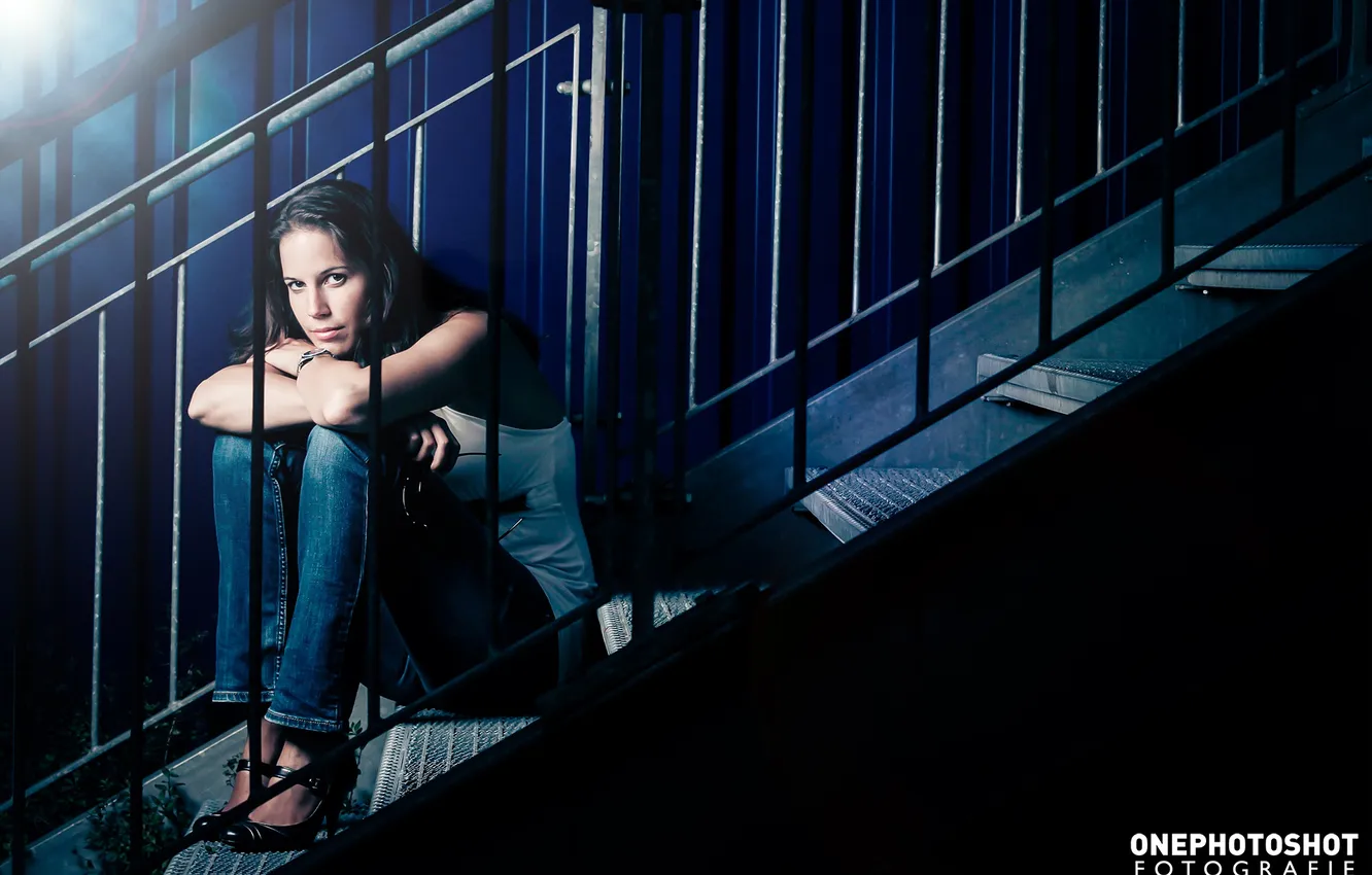 Photo wallpaper girl, light, photographer, girl, photography, photographer, stairs, Florian Seelmann