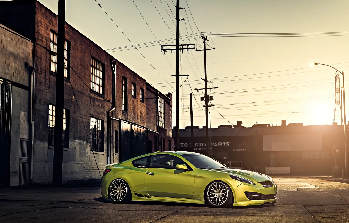 Photo wallpaper green, green, coupe, Hyundai, Coupe, tuning, Hyundai, stance