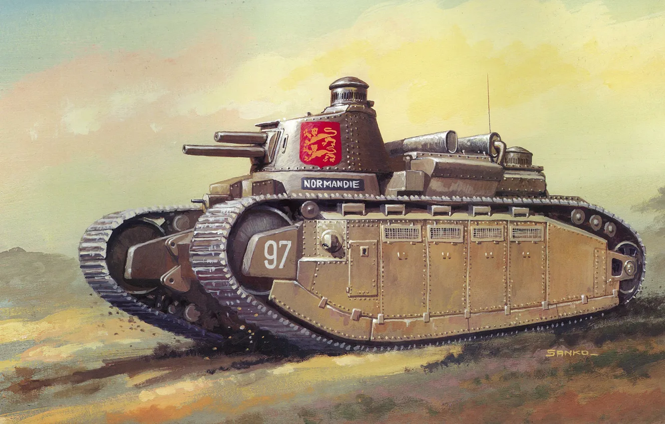 Photo wallpaper France, Art, Tank, FCM 2C, French super-heavy tank, Char 2C, Heavy Breakthrough Tank