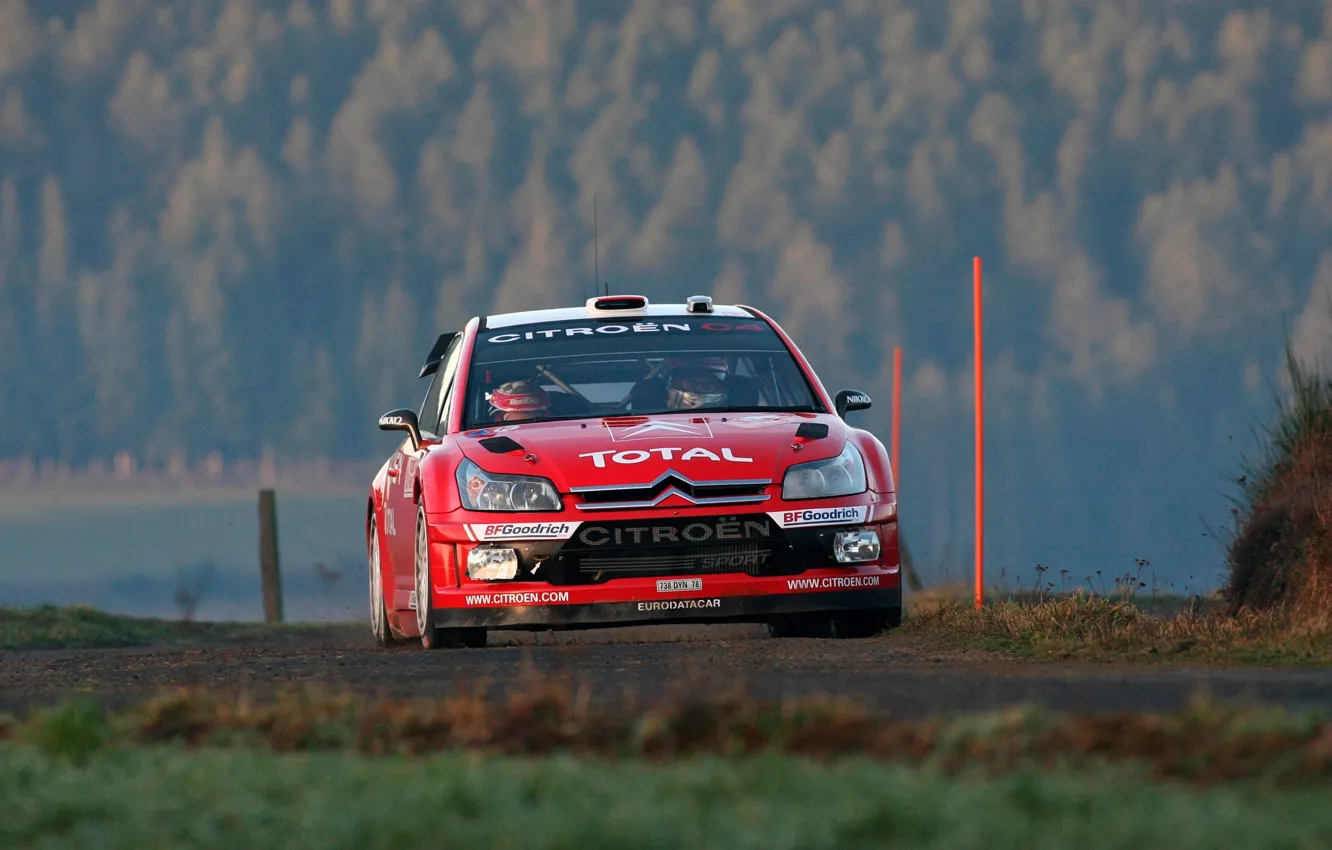 Photo wallpaper Red, Auto, Racer, Citroen, Red, Lights, Logo, WRC