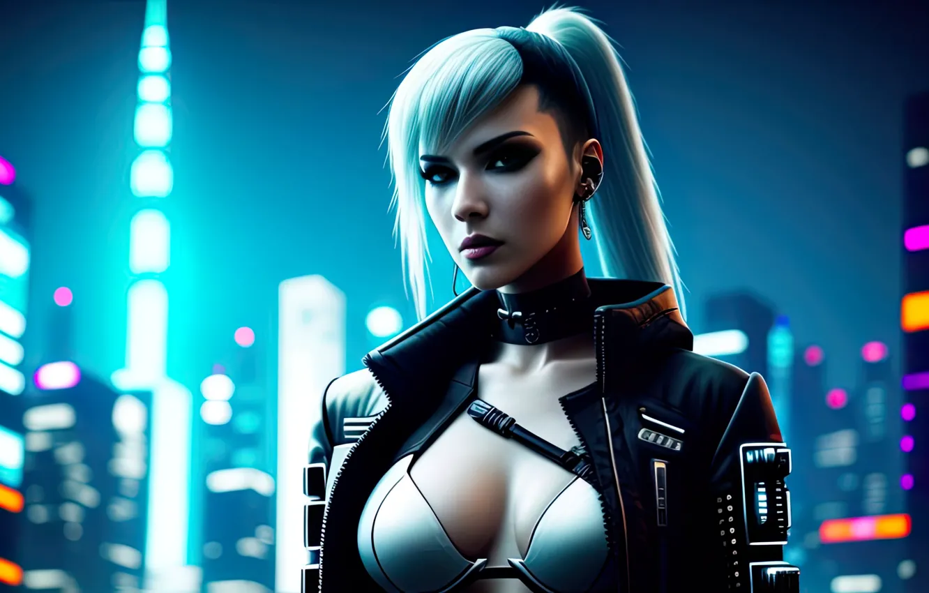 Photo wallpaper girl, art, Cyberpunk, Stable Diffusion, Neuronet, AI Art, original ai-artwork