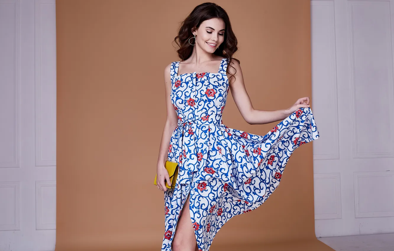 Photo wallpaper girl, dress, woman, young, brunette, gorgeous