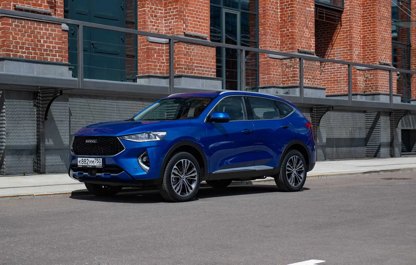 Photo wallpaper car, machine, wall, street, car, blue, blue car, Haval