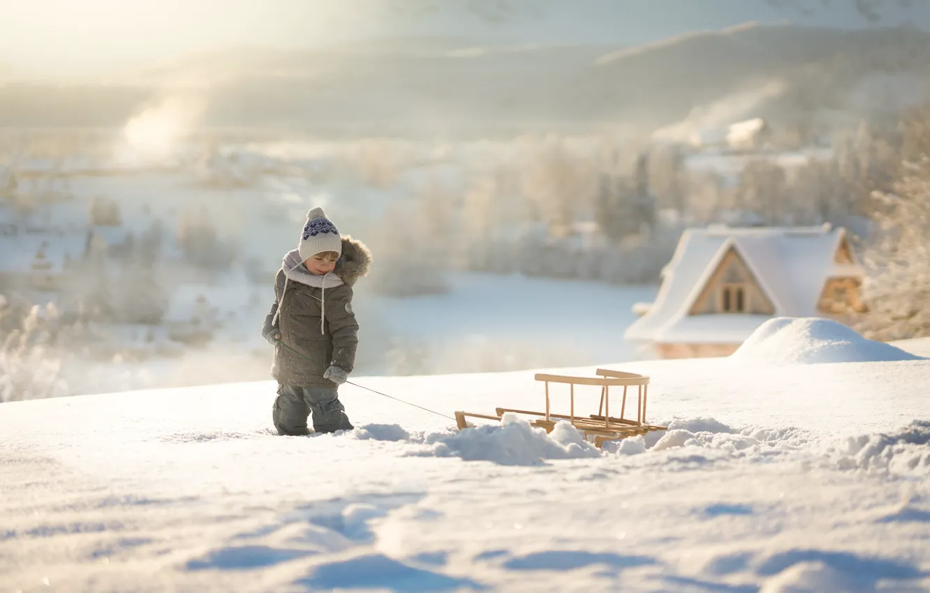 Zima Boy Wallpaper winter, boy, sled for mobile and desktop, section настроения ...