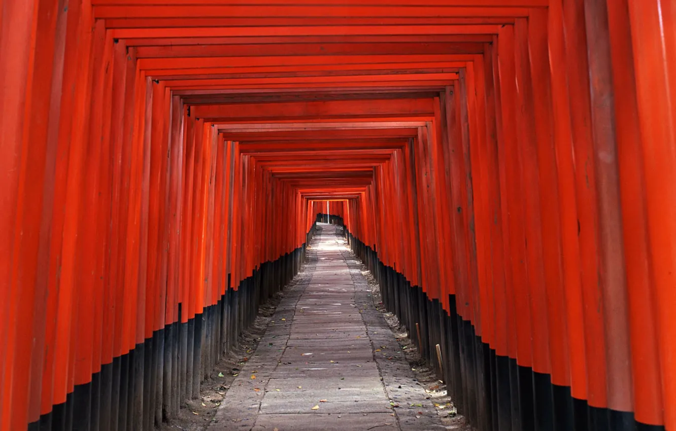 Photo wallpaper Red, Japan, Corridor