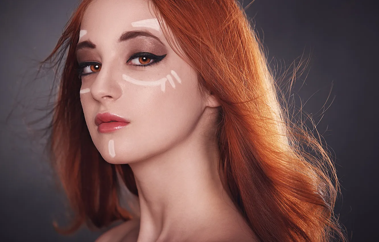 Photo wallpaper look, girl, the game, red, cosplay, dota 2