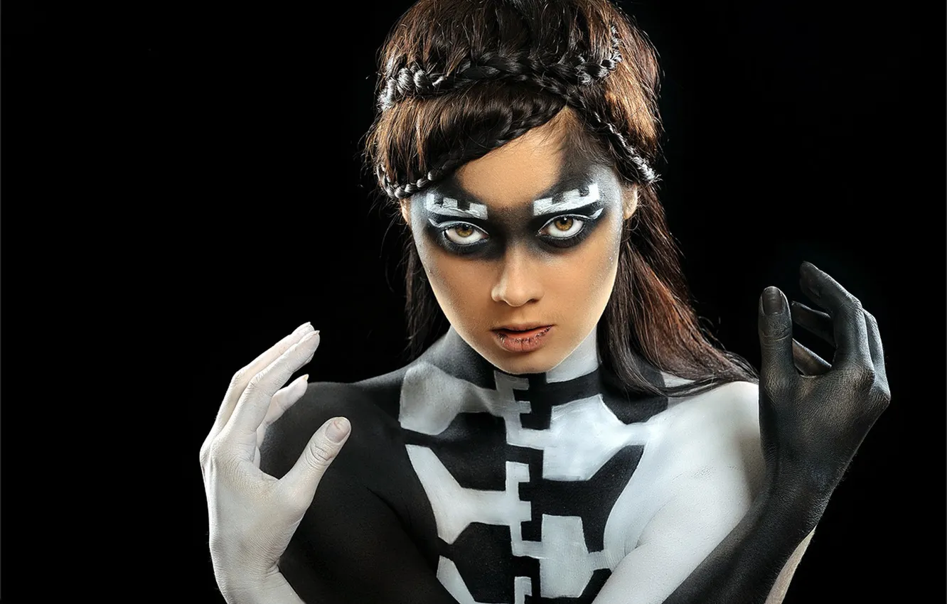Photo wallpaper body, black.white, Body painting