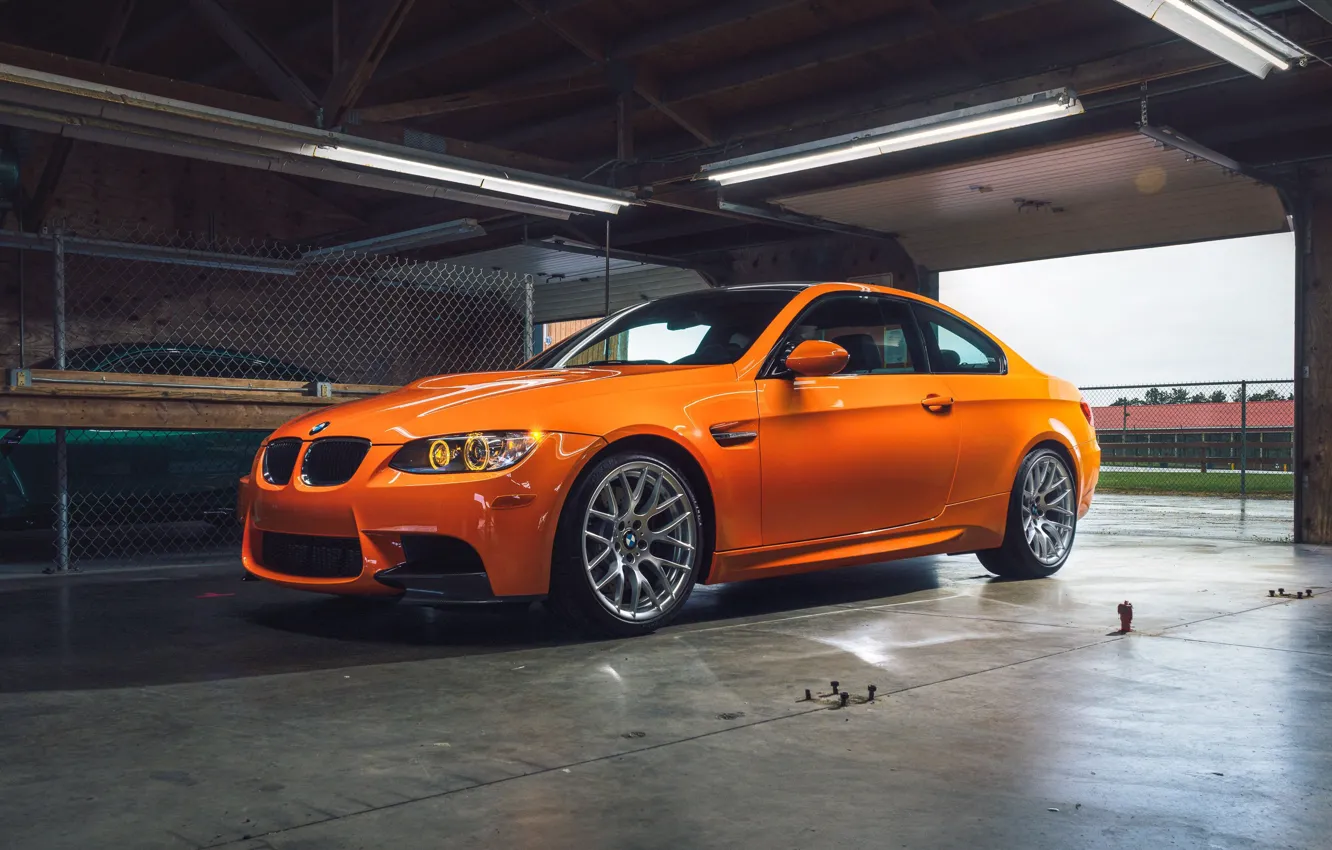 Photo wallpaper BMW, Orange, E92, lamps, M3, Daytime Running Lights