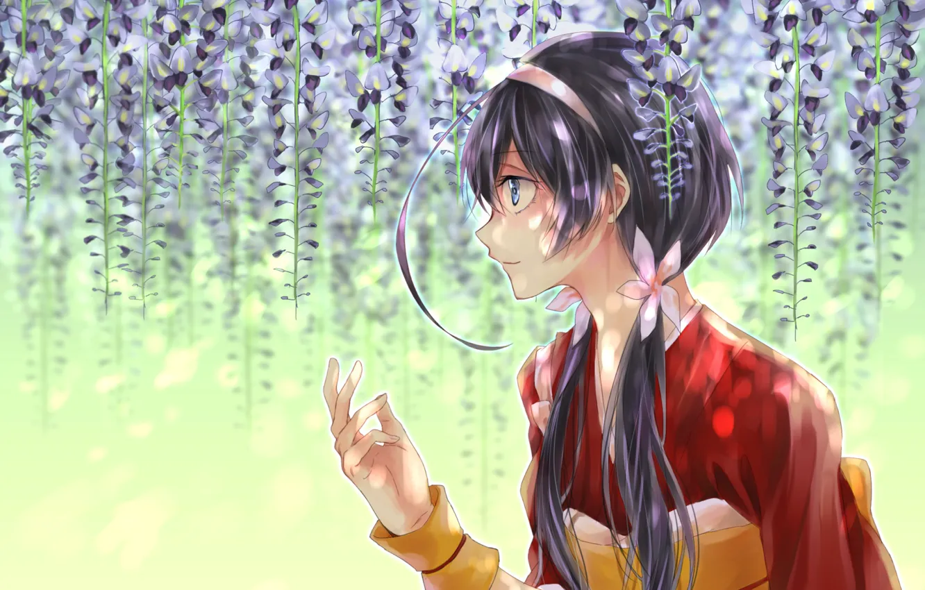 Photo wallpaper girl, flowers, Wisteria, Bungou Stray Dogs, Stray Dogs: A Literary Genius