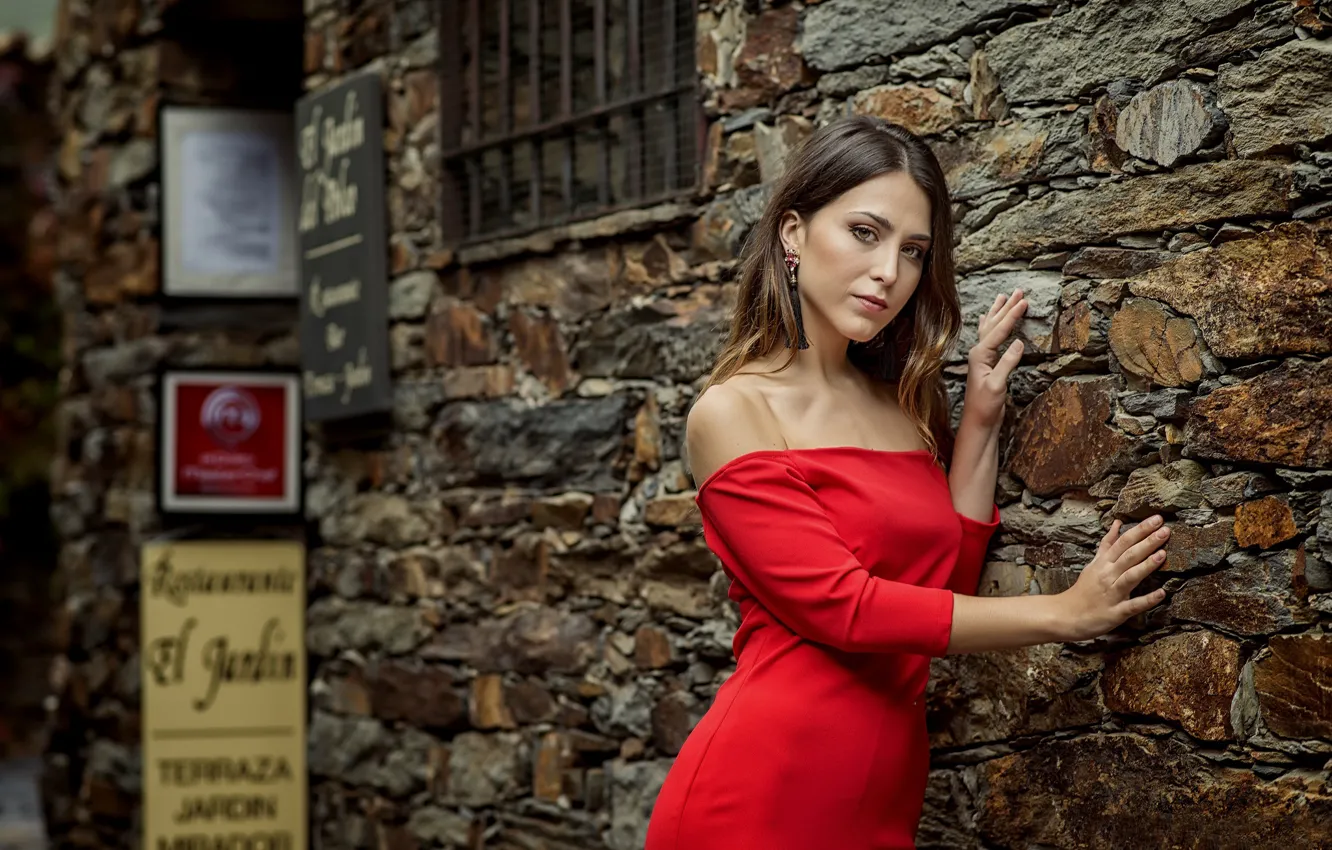 Photo wallpaper girl, model, in red, Ane Brieva