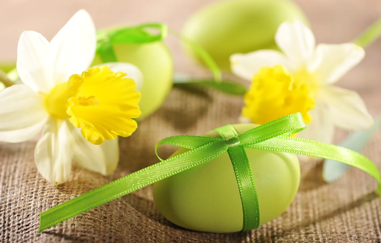 Photo wallpaper flowers, eggs, Easter, flowers, daffodils, spring, Easter, eggs