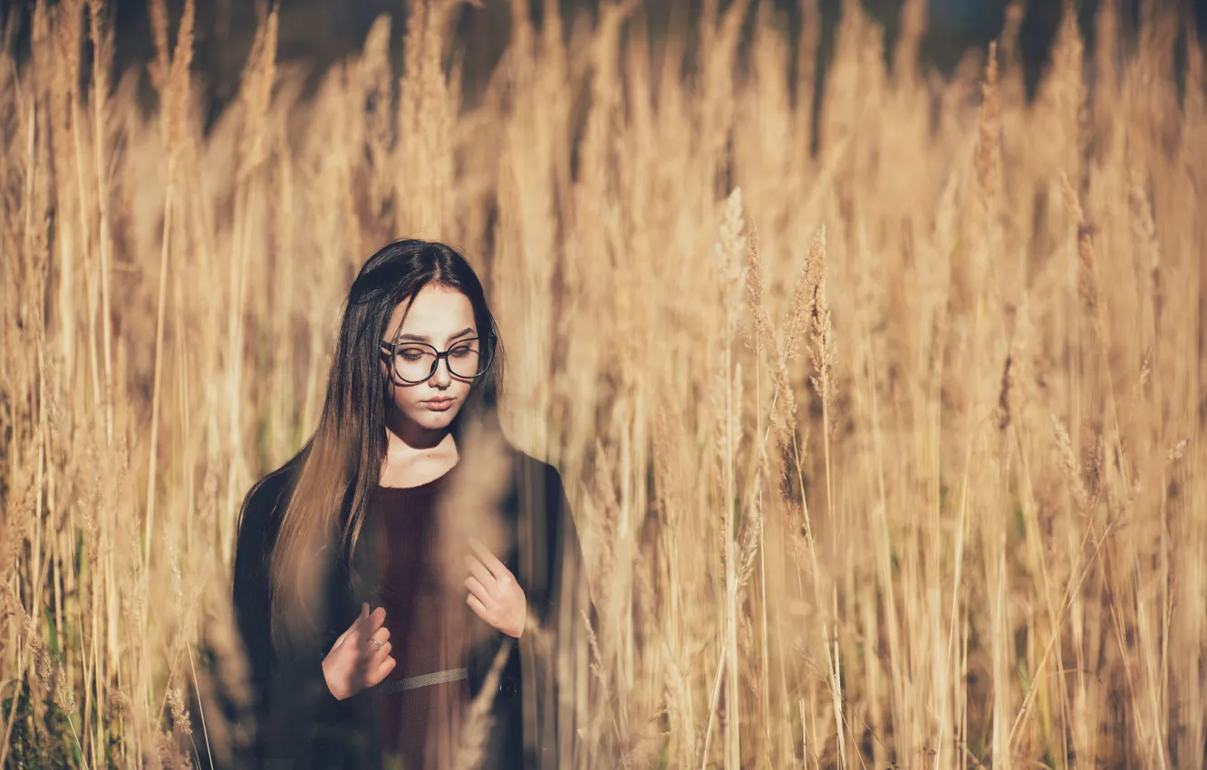 Photo wallpaper Girl, Field, Glasses