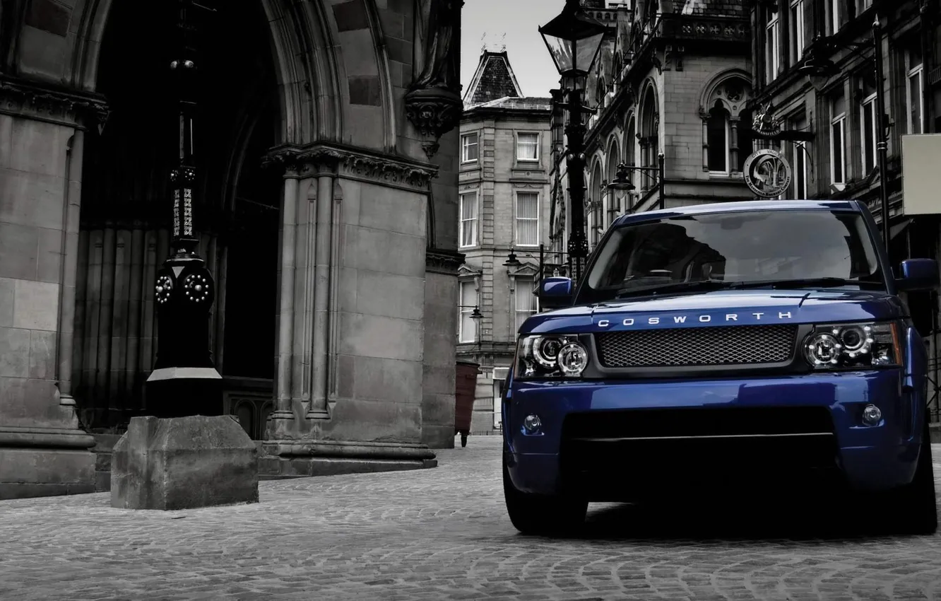 Photo wallpaper Land Rover, Blue, Lights, Street, Road