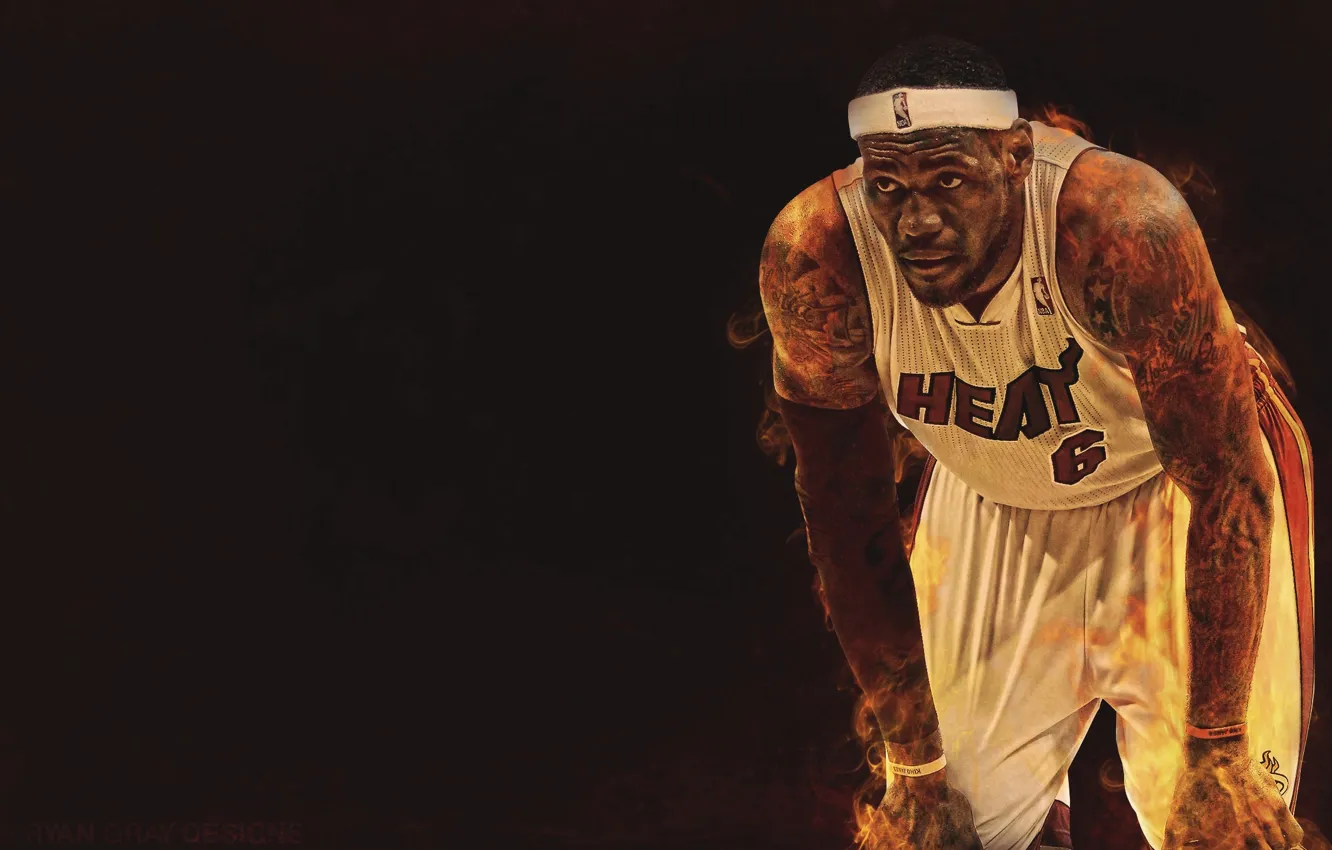 Photo wallpaper Fire, Basketball, NBA, LeBron James, Miami Heat, Player